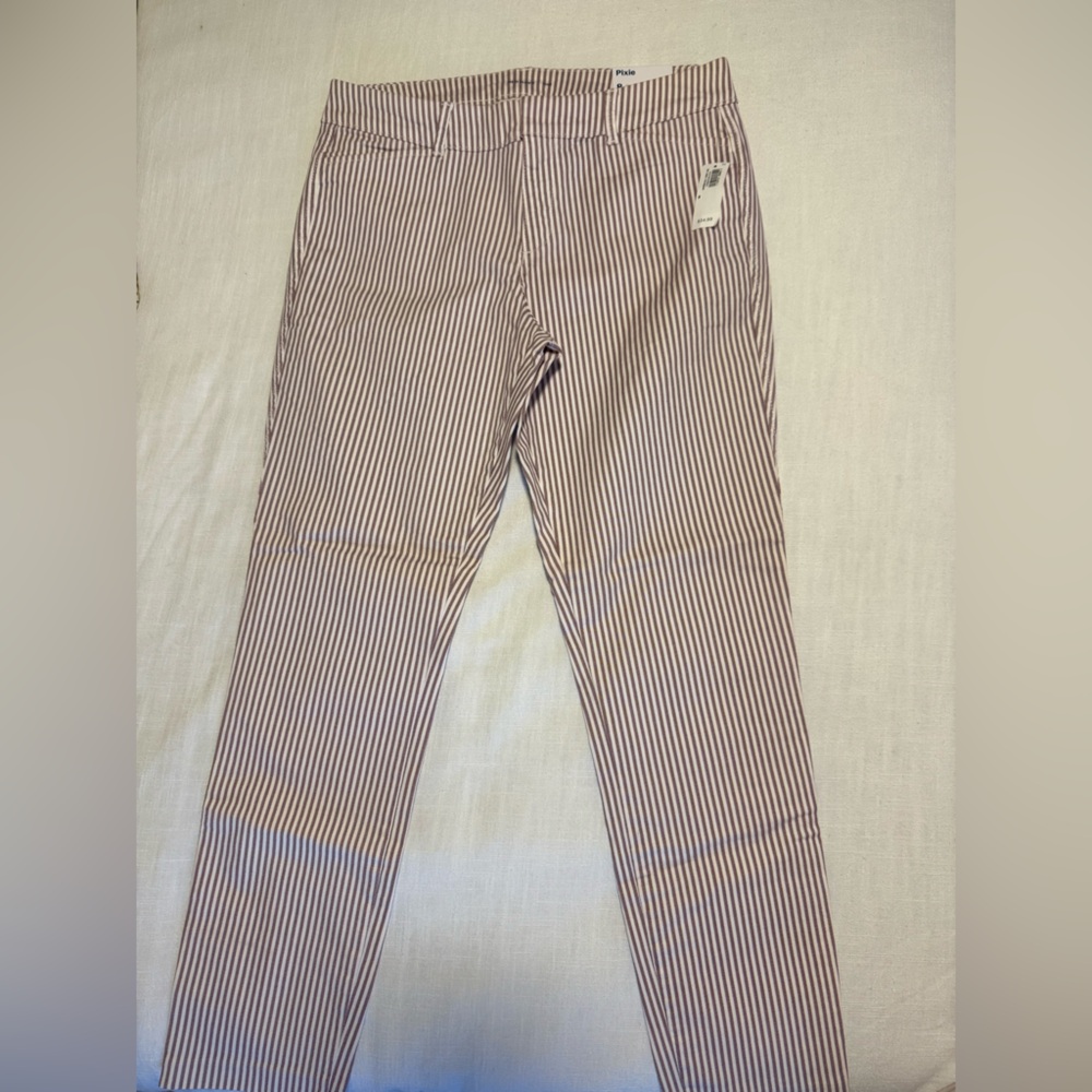 Old Navy Women's Pixie Pants - Mauve and White Stripes